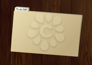 Royalty Free Clipart Image of a Brown Folder on a Wooden Table