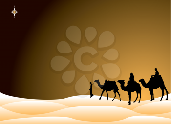 Royalty Free Clipart Image of Three People on Camels