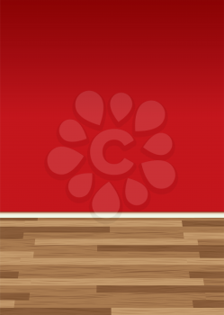 Royalty Free Clipart Image of a Dark Red Wall With a Wood Floor