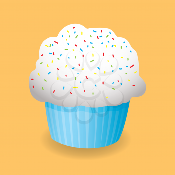 illustrated cartoon cupcake with frosting and sugar strands