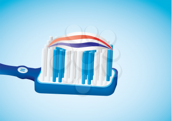 illustrated blue toothbrush with toothpaste and red white stripes