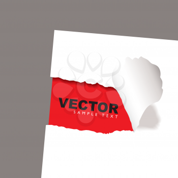 Royalty Free Clipart Image of a Torn White Paper With Red Behind