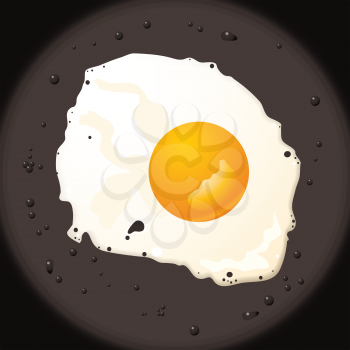 Fresh fried egg in frying pan and oil with golden yoke