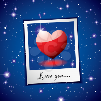 Love heart concept with space background and instant photograph