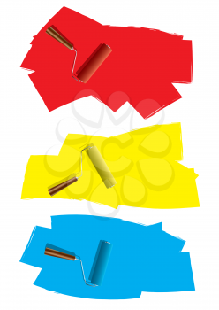 Three decoration roller paint icons with splat element