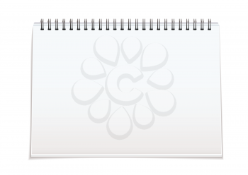 Plain white paper note pad with spiral bind spine and shadow