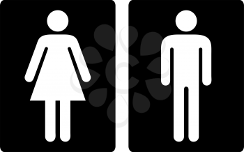Simple unisex toilet door symbols or signs in black and white