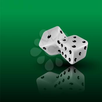 Royalty Free Clipart Image of a Two Dice Reflected on Green