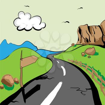 Royalty Free Clipart Image of a Road Through Landscape