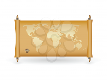 Royalty Free Clipart Image of a World Map on Papyrus 