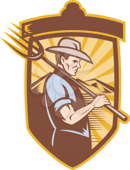 Royalty Free Clipart Image of a Farmer With a Pitchfork