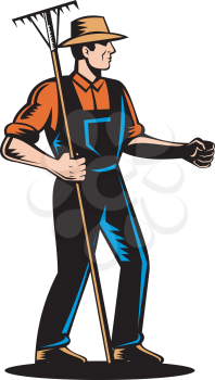 Royalty Free Clipart Image of a Farmer With a Rake