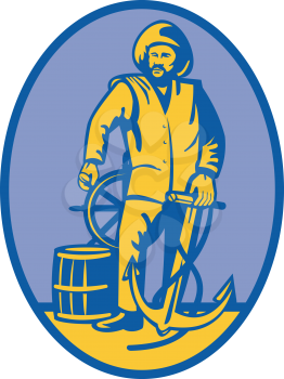 Royalty Free Clipart Image of a Sea Captain With an Anchor