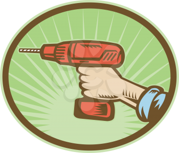 Royalty Free Clipart Image of a Hand Holding a Cordless Drill