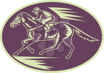 Royalty Free Clipart Image of a Side View of a Horse and Jockey