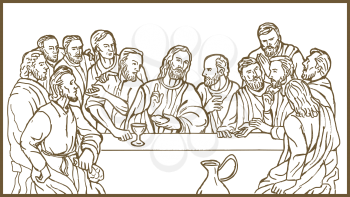Royalty Free Clipart Image of a Sketch of The Last Supper