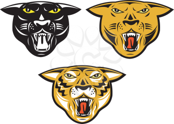 Royalty Free Clipart Image of Three Wild Cats' Heads