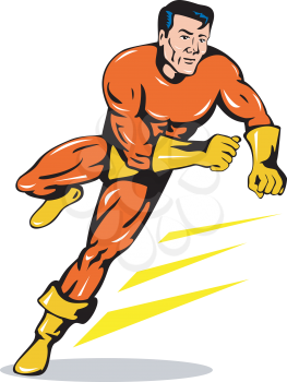 Royalty Free Clipart Image of a Running Superhero