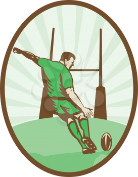Royalty Free Clipart Image of a Rugby Player About to Kick the Ball