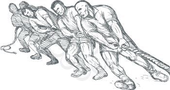Royalty Free Clipart Image of a Tug of War Sketch
