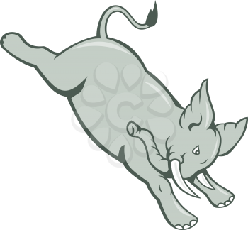 Illustration of an african elephant bucking jumping done in cartoon style set on isolated white background.