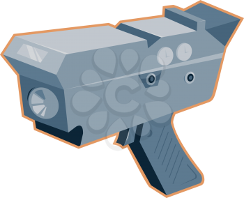 vector illustration of a mobile speed camera radar gun  viewed from a high angle done in retro style.