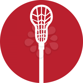 Icon illustration of a crossed lacrosse stick set inside circle on isolated background. 
