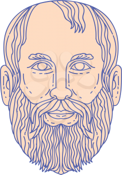 Mono line style illustration of the Greek philosopher Plato head viewed from front set on isolated white background. 