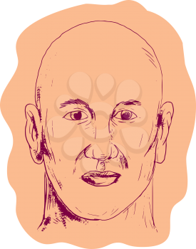 Drawing sketch style illustration of head of a bald caucasian male viewed from front set on isolated white background. 