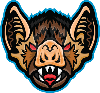 Mascot icon illustration of head of a Vampire bat, a bat specie native to the Americas viewed from front on isolated background in retro style.