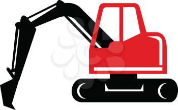 Icon retro style illustration of a mechanical digger or excavator digging excavating viewed from side on isolated background.