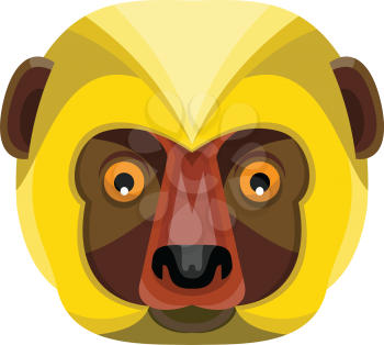 Flat icon illustration of mascot head of a Diademed Sifaka, a lemur of the strepsirrhine primate endemic to the Madagascar viewed from front on isolated background in retro style.