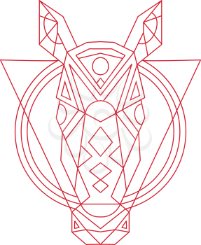 Illustration of a Geometric Horse Head front view done in lineart Line Drawing style.