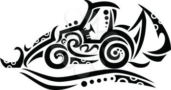Tribal tattoo style illustration of a backhoe, rear actor or back actor, a type of excavating equipment, or mechanical digger, consisting of a digging bucket on the end of a two-part articulated arm.