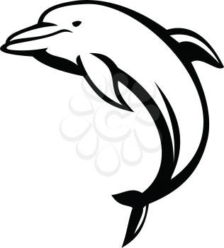 Retro mascot style illustration of a Dolphin jumping viewed from side on isolated background in Black and White.