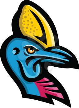 Mascot icon illustration of head of a Cassowary, genus Casuarius, ratites a flightless bird native to New Guinea and Australia viewed from side on isolated background in retro style.