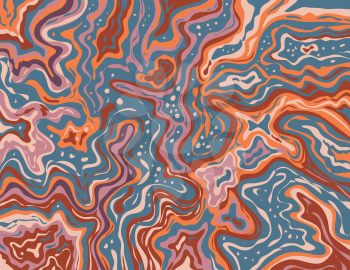 Digital marbling or inkscape illustration of an abstract swirling,psychedelic, liquid marble and simulated marbling in the style of Suminagashi Kintsugi marbled effect in Amaranth Purple Red color.

