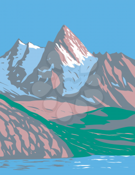 Art Deco or WPA poster of Gran Paradiso National Park in the Graian Alps between the Aosta Valley and Piedmont regions in Italy done in works project administration style.