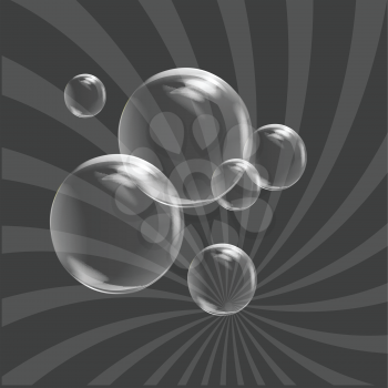 Royalty Free Clipart Image of Bubbles on a Grey Striped Background
