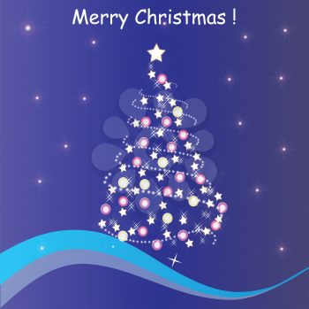Royalty Free Clipart Image of a Tree on a Blue Christmas Message