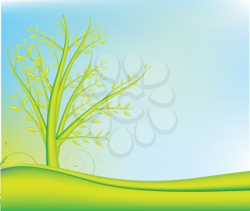Royalty Free Clipart Image of a Landscape With a Tree