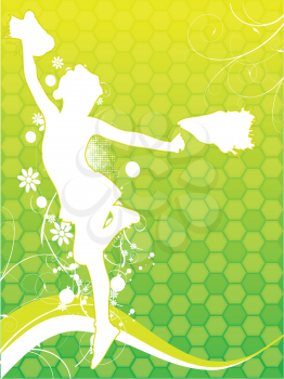 Royalty Free Clipart Image of a Cheerleader on Green