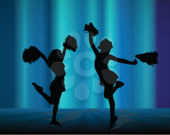 Royalty Free Clipart Image of Two Cheerleader Silhouettes