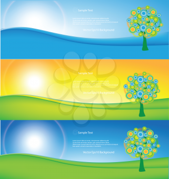 Royalty Free Clipart Image of a Set of Banners With Abstract Trees