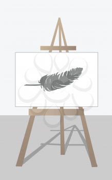Royalty Free Clipart Image of a Feather Painting on an Easel