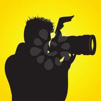 Royalty Free Clipart Image of a Silhouette of a Man With a Camera