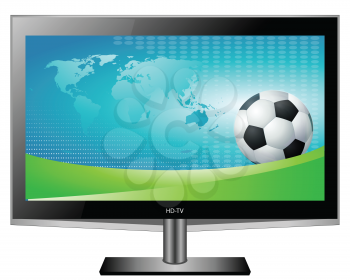 Royalty Free Clipart Image of a TV With a Soccer Ball and Map