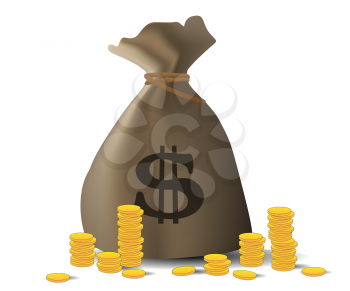 Royalty Free Clipart Image of a Money Bag With Coins