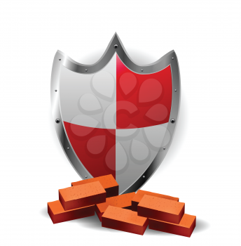 Protection Red Shield with bricks 