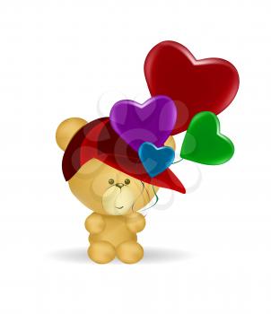 little bear holding heart baloons